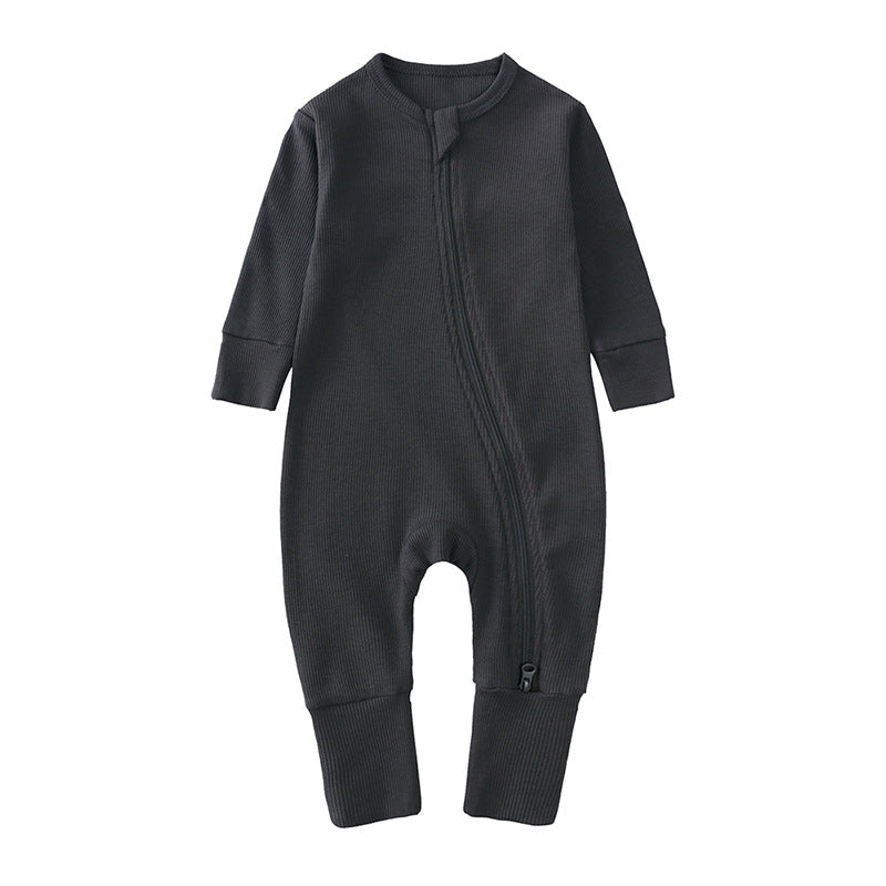 Autumn clothes for newborn babies, 0-24 months old, long-sleeved, hand-hugging, one-piece, pit strip, solid-color hatching clothes