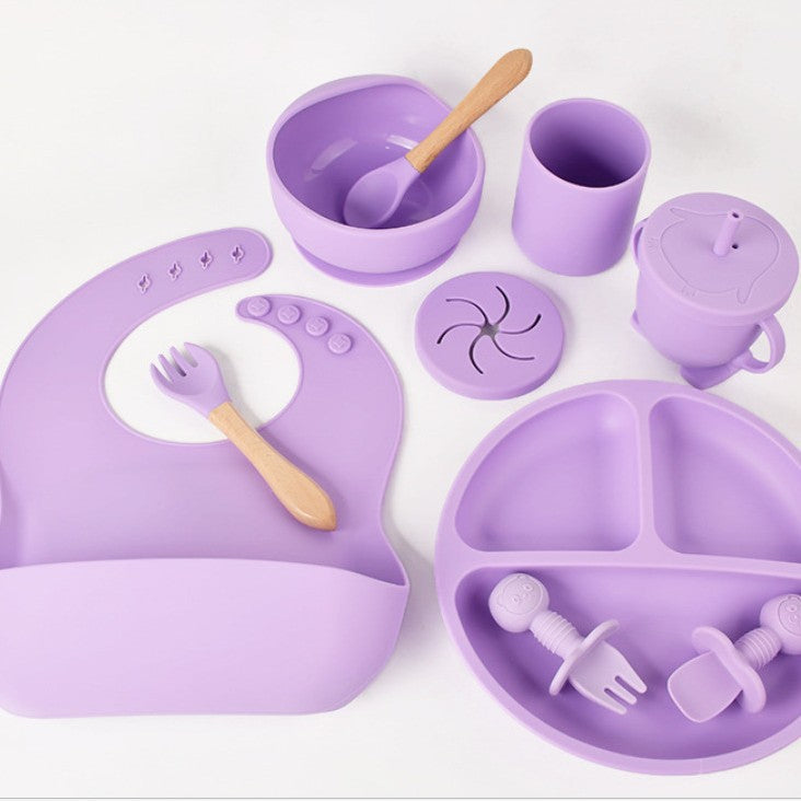 Baby silicone dinner plates, food-grade silicone infant and toddler complementary food feeding tableware set of ten pieces