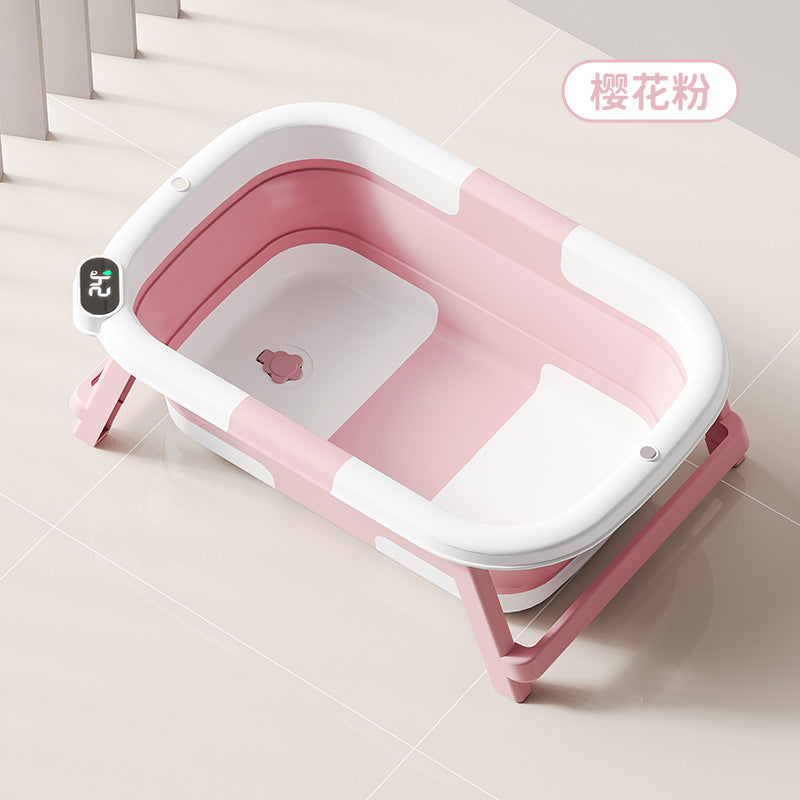 Foldable baby bathtub, bath basin, foldable temperature-sensing bathtub for children