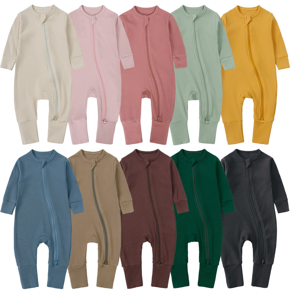 Autumn clothes for newborn babies, 0-24 months old, long-sleeved, hand-hugging, one-piece, pit strip, solid-color hatching clothes