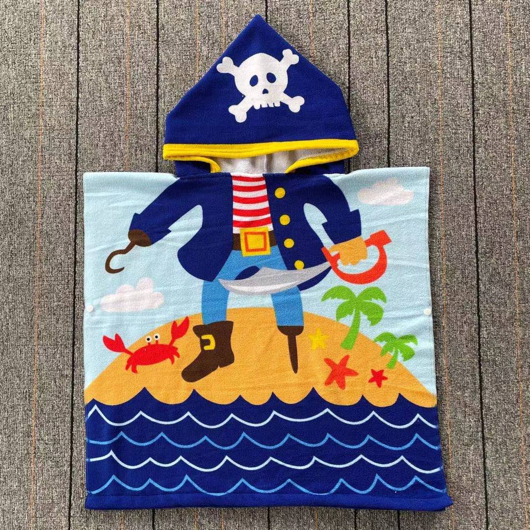 Ultra-fine fiber cartoon printed children's bath towel cape, wearable children's bathrobe, hooded cape, beach towel