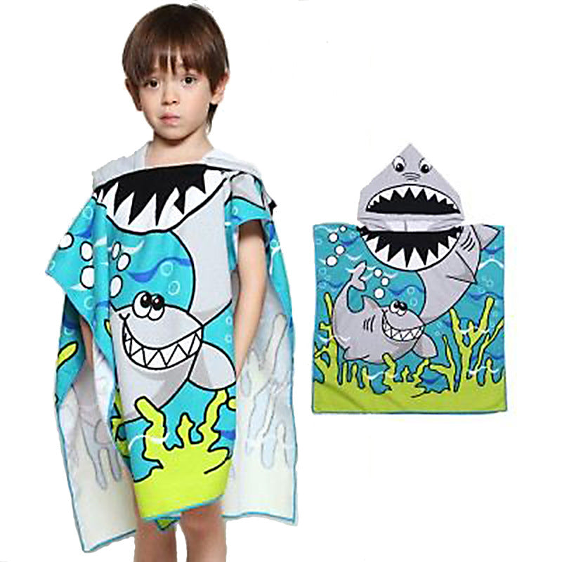 Ultra-fine fiber cartoon printed children's bath towel cape, wearable children's bathrobe, hooded cape, beach towel