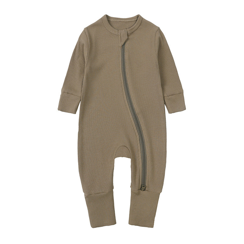 Autumn clothes for newborn babies, 0-24 months old, long-sleeved, hand-hugging, one-piece, pit strip, solid-color hatching clothes
