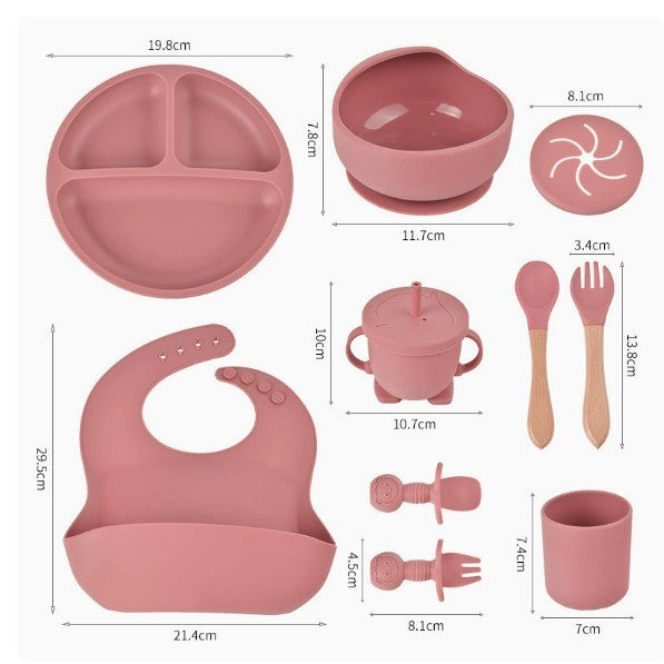 Baby silicone dinner plates, food-grade silicone infant and toddler complementary food feeding tableware set of ten pieces