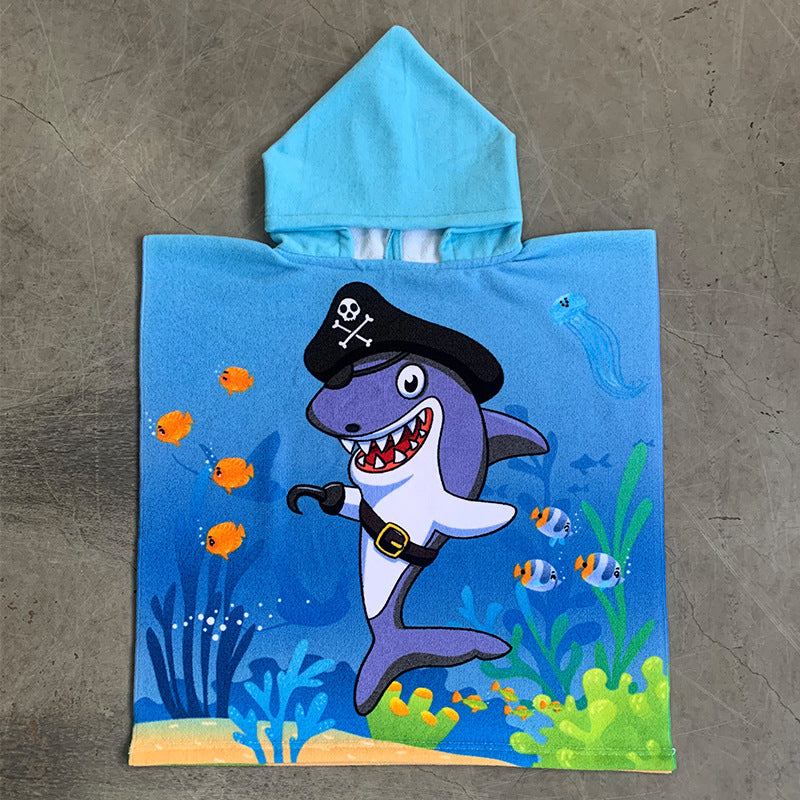 Ultra-fine fiber cartoon printed children's bath towel cape, wearable children's bathrobe, hooded cape, beach towel