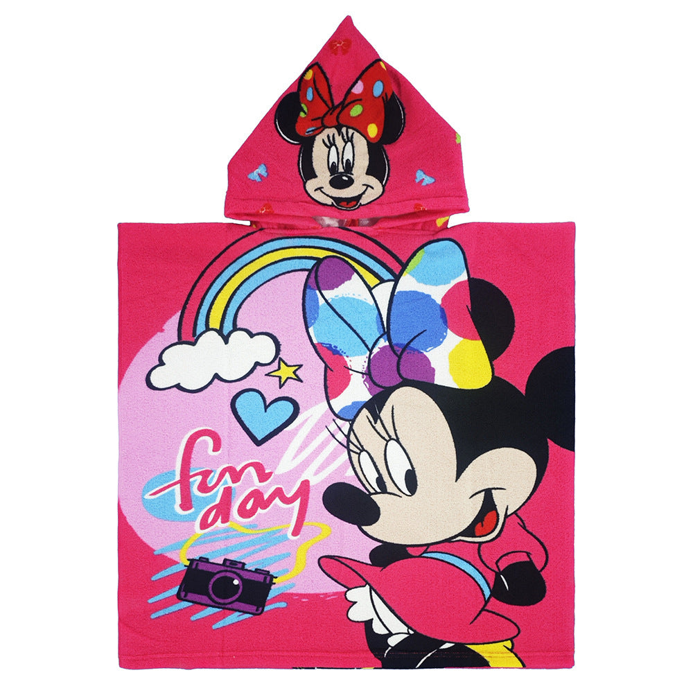 Ultra-fine fiber cartoon printed children's bath towel cape, wearable children's bathrobe, hooded cape, beach towel