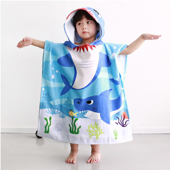 Ultra-fine fiber cartoon printed children's bath towel cape, wearable children's bathrobe, hooded cape, beach towel