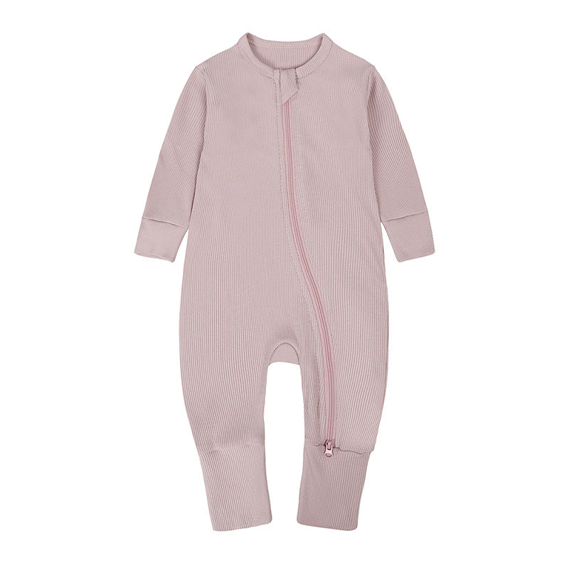 Autumn clothes for newborn babies, 0-24 months old, long-sleeved, hand-hugging, one-piece, pit strip, solid-color hatching clothes