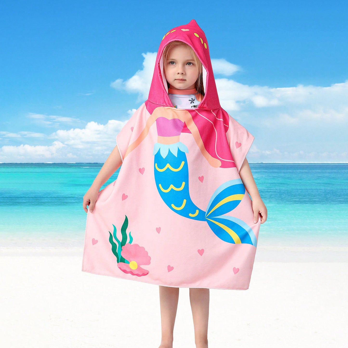 Ultra-fine fiber cartoon printed children's bath towel cape, wearable children's bathrobe, hooded cape, beach towel