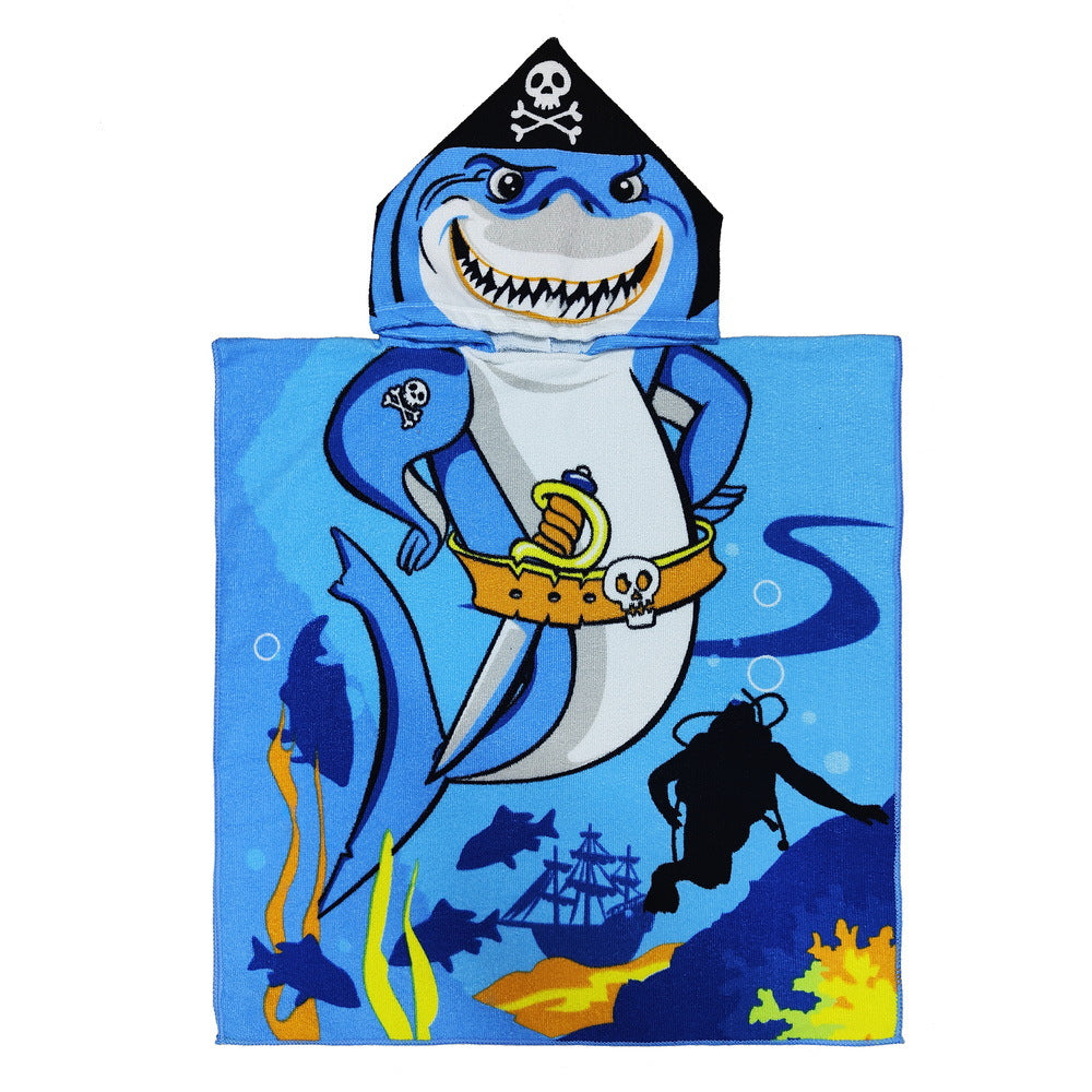 Ultra-fine fiber cartoon printed children's bath towel cape, wearable children's bathrobe, hooded cape, beach towel