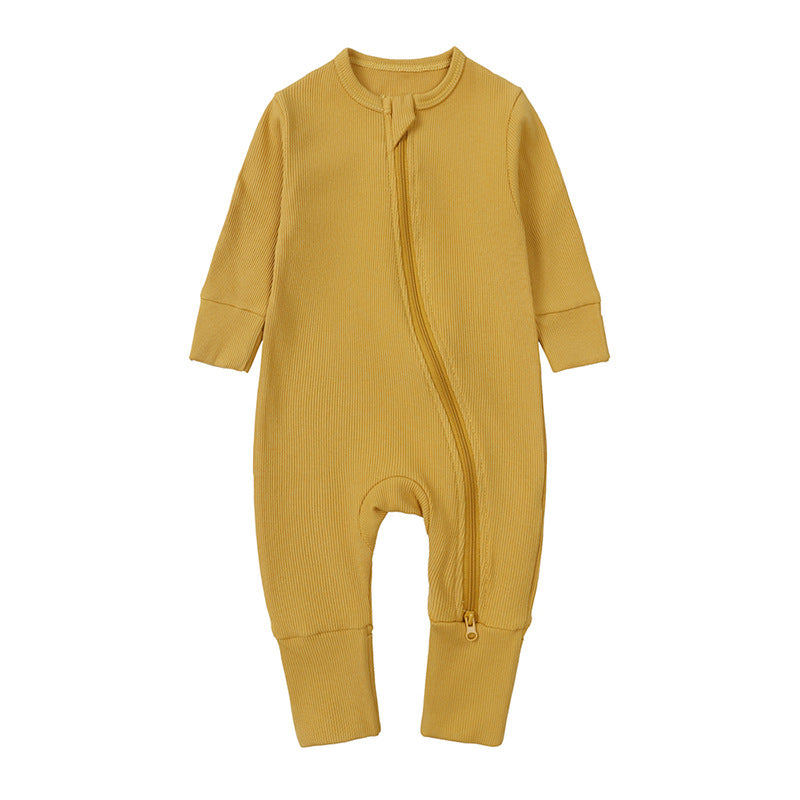 Autumn clothes for newborn babies, 0-24 months old, long-sleeved, hand-hugging, one-piece, pit strip, solid-color hatching clothes