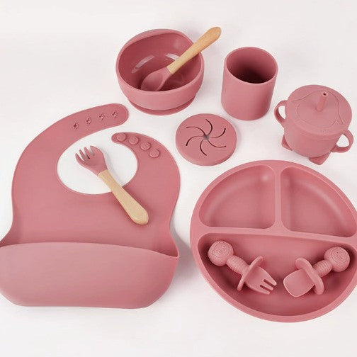 Baby silicone dinner plates, food-grade silicone infant and toddler complementary food feeding tableware set of ten pieces
