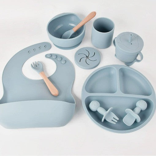 Baby silicone dinner plates, food-grade silicone infant and toddler complementary food feeding tableware set of ten pieces
