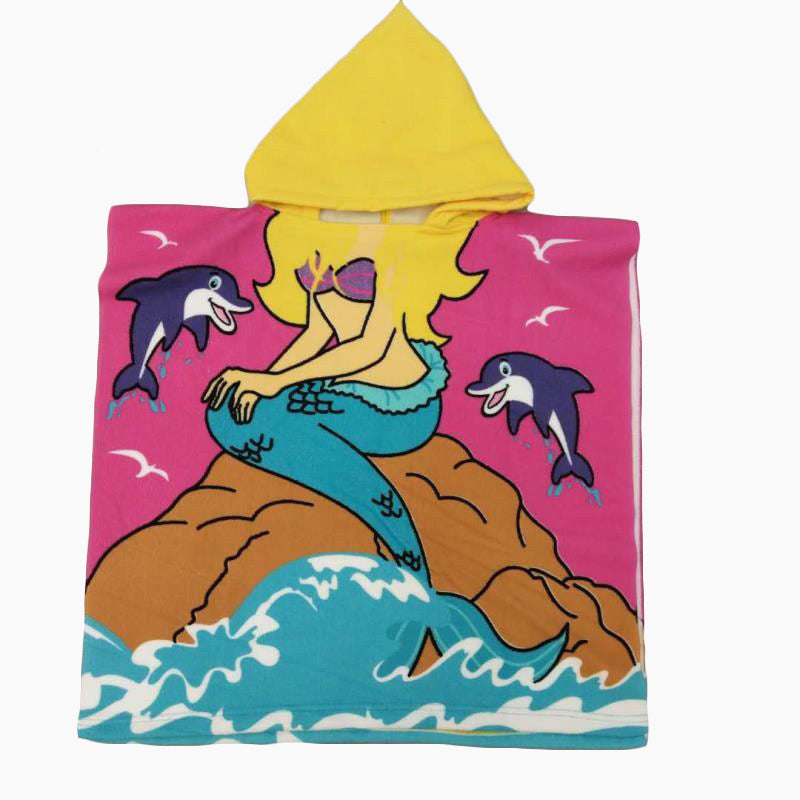 Ultra-fine fiber cartoon printed children's bath towel cape, wearable children's bathrobe, hooded cape, beach towel
