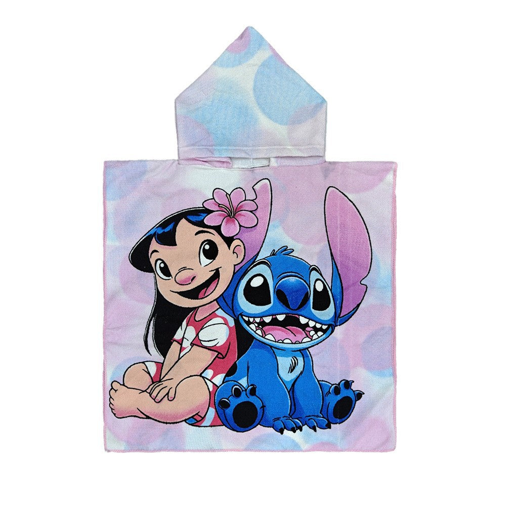 Ultra-fine fiber cartoon printed children's bath towel cape, wearable children's bathrobe, hooded cape, beach towel