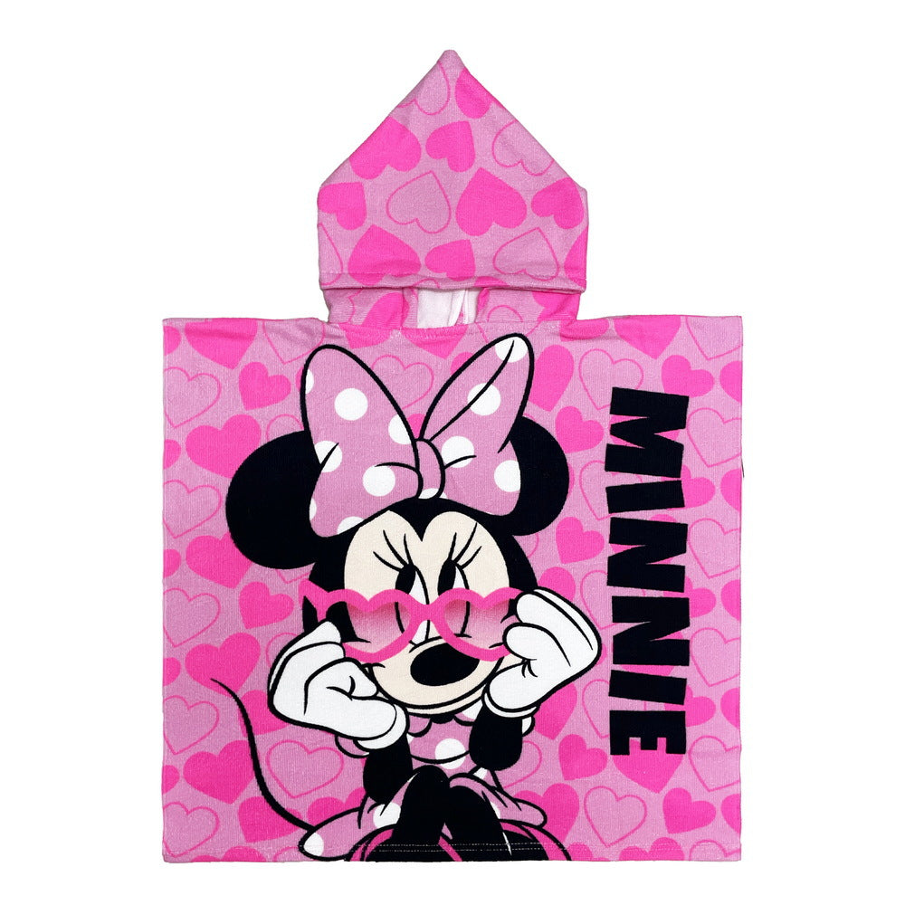 Ultra-fine fiber cartoon printed children's bath towel cape, wearable children's bathrobe, hooded cape, beach towel