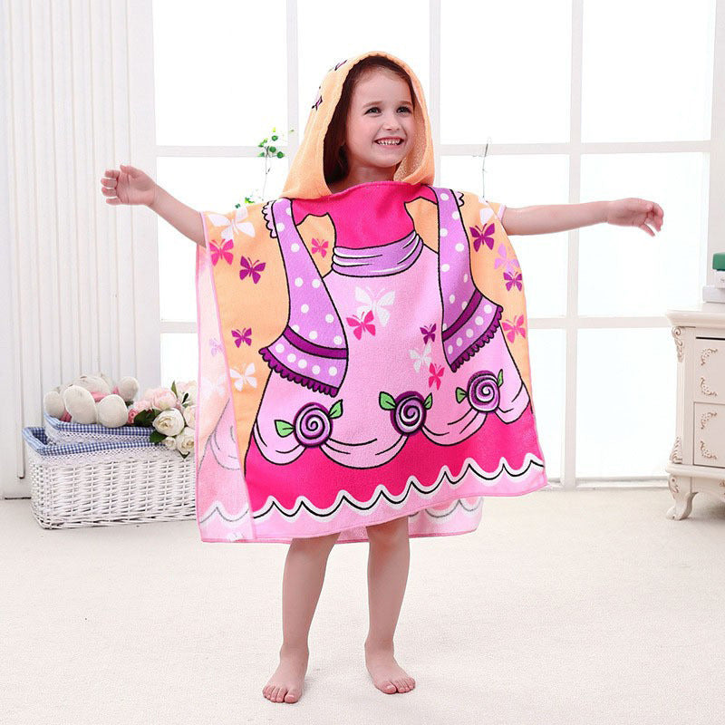 Ultra-fine fiber cartoon printed children's bath towel cape, wearable children's bathrobe, hooded cape, beach towel