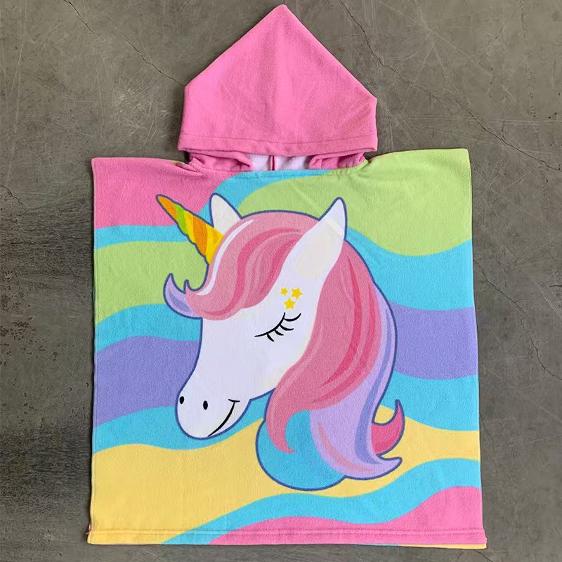 Ultra-fine fiber cartoon printed children's bath towel cape, wearable children's bathrobe, hooded cape, beach towel