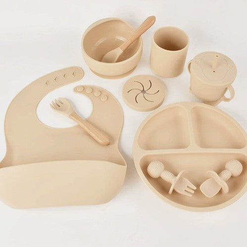 Baby silicone dinner plates, food-grade silicone infant and toddler complementary food feeding tableware set of ten pieces
