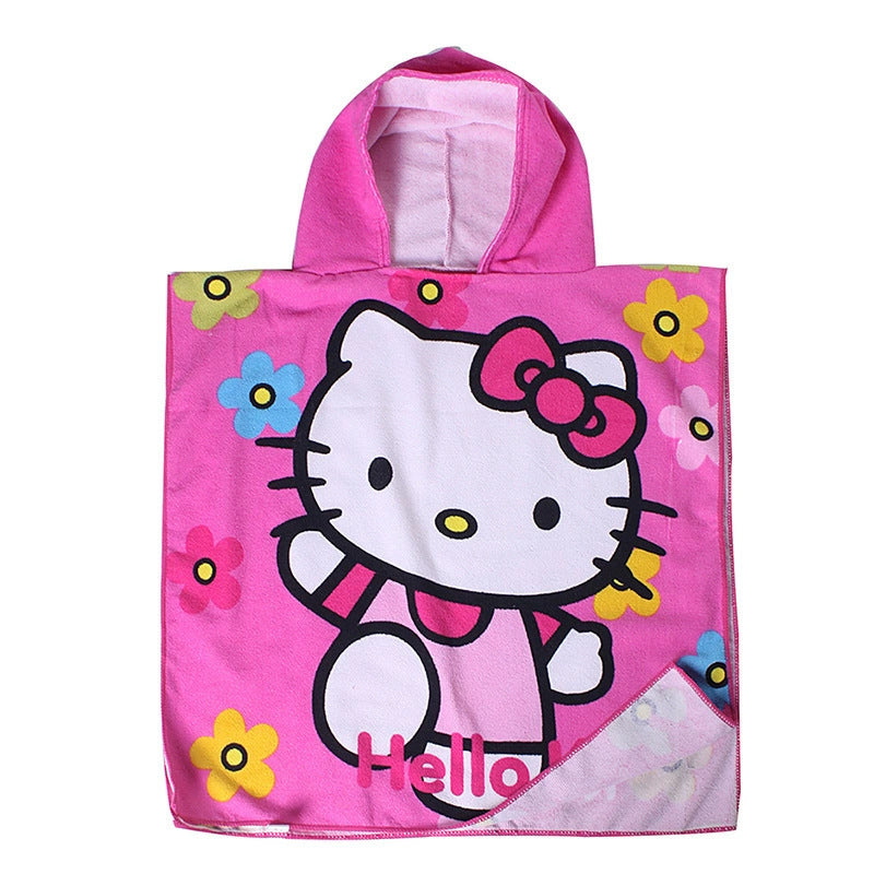 Ultra-fine fiber cartoon printed children's bath towel cape, wearable children's bathrobe, hooded cape, beach towel
