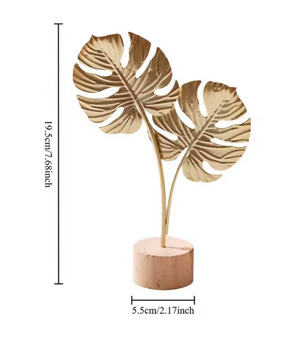 Sculpture Décorative Feuille Dorée en Métal