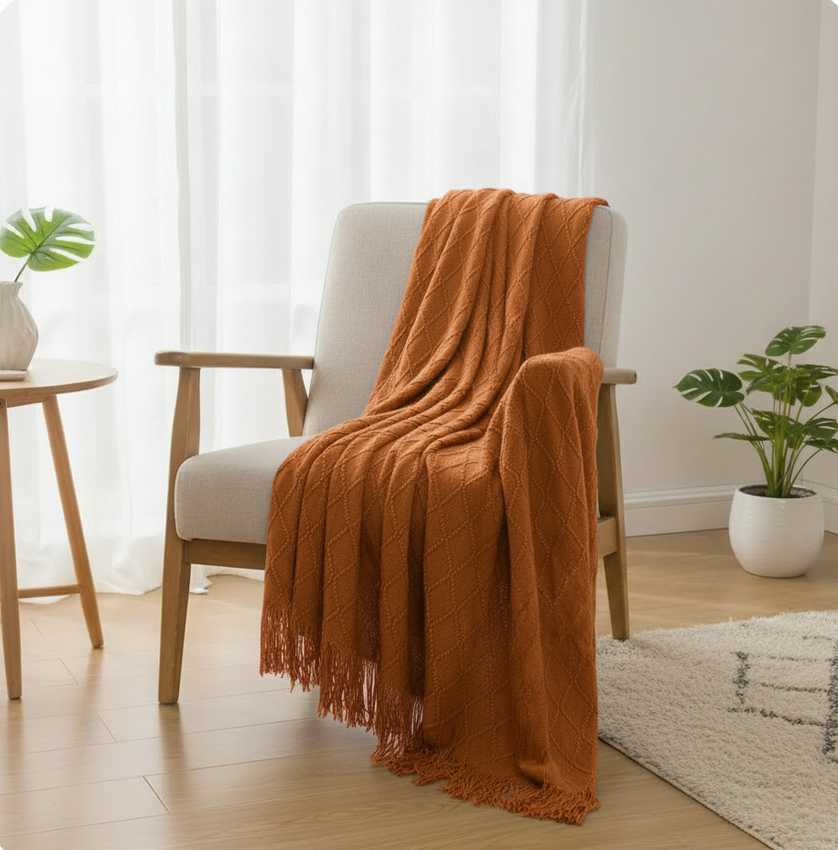 Plaid décoratif texturé à franges