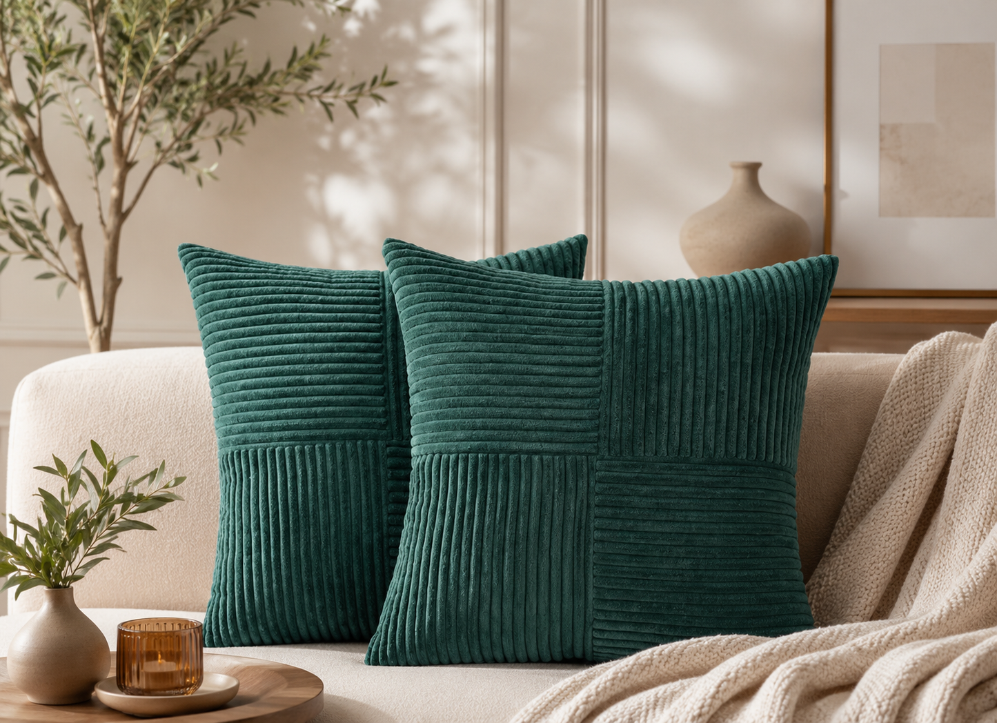Housse de coussin côtelée