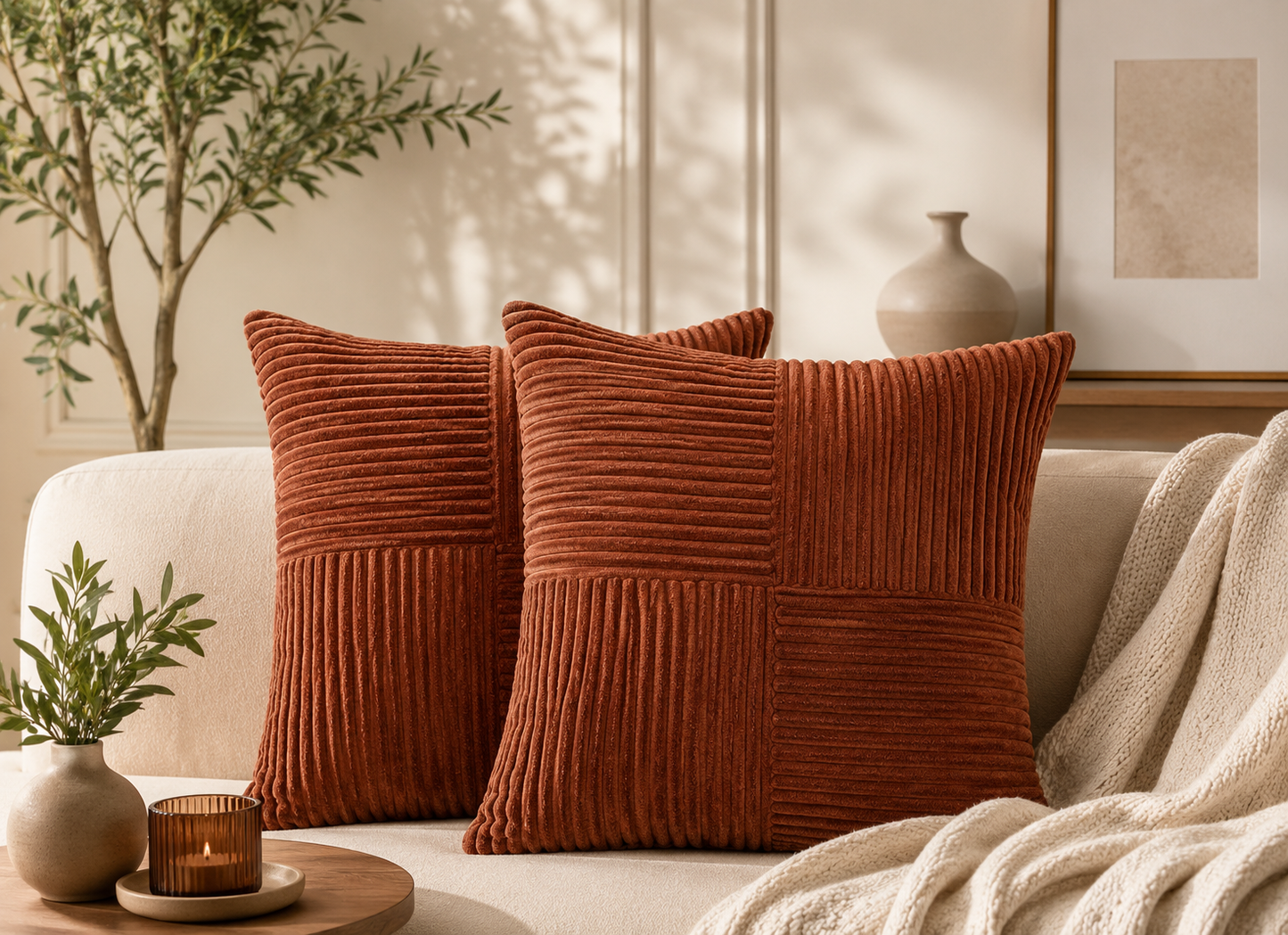 Housse de coussin côtelée
