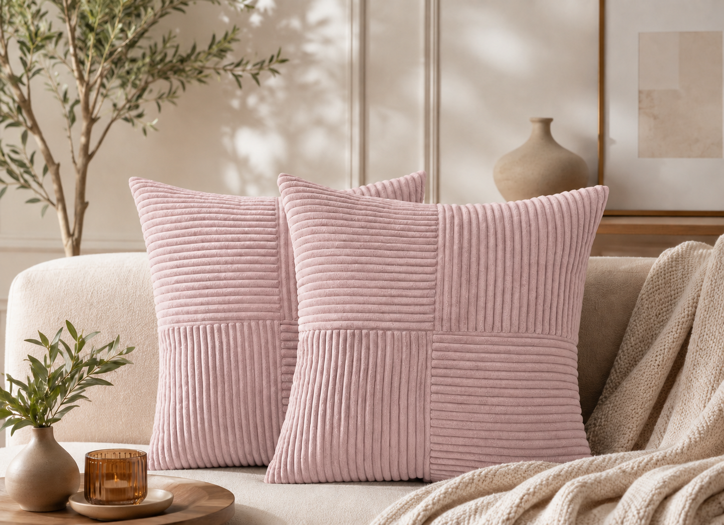 Housse de coussin côtelée
