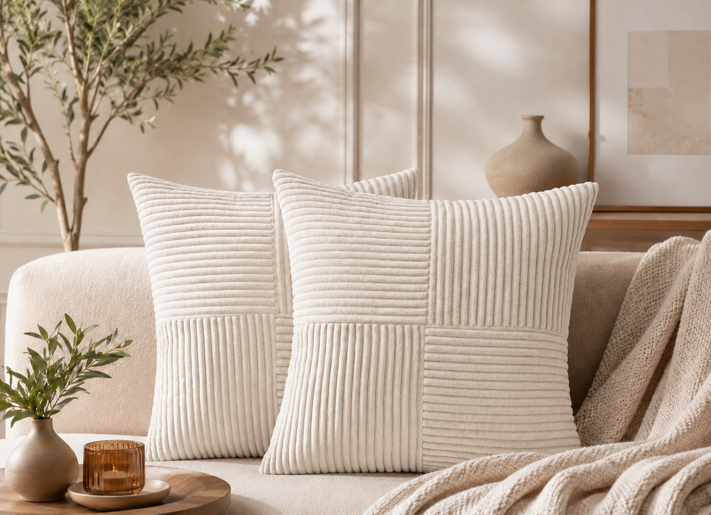 Housse de coussin côtelée