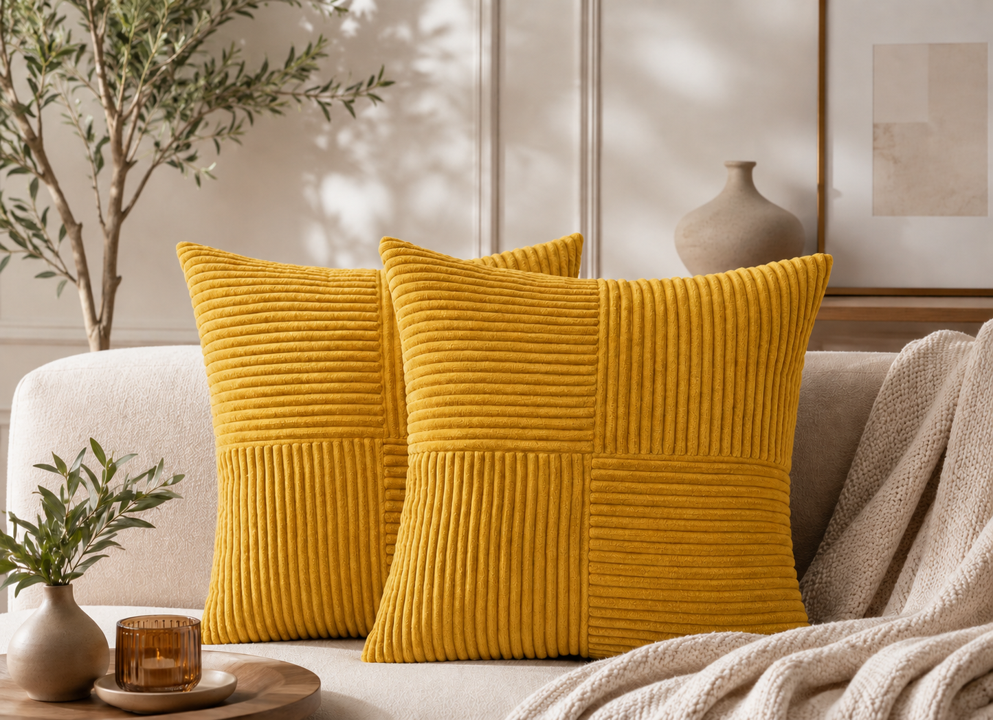 Housse de coussin côtelée