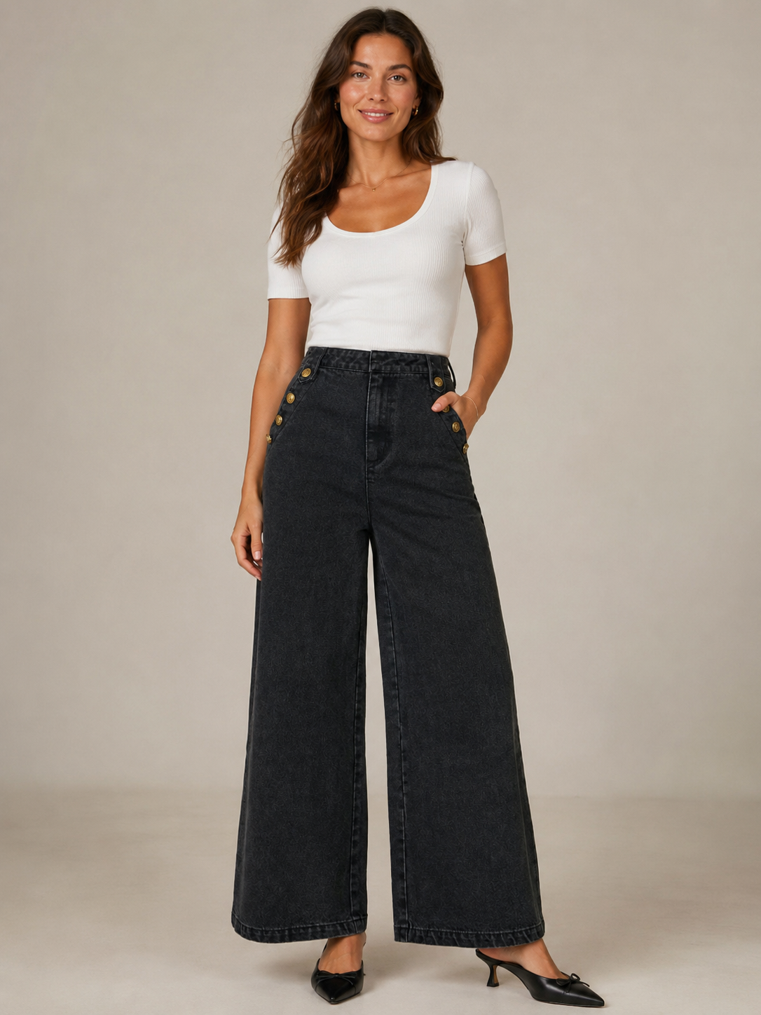 Jean large taille haute