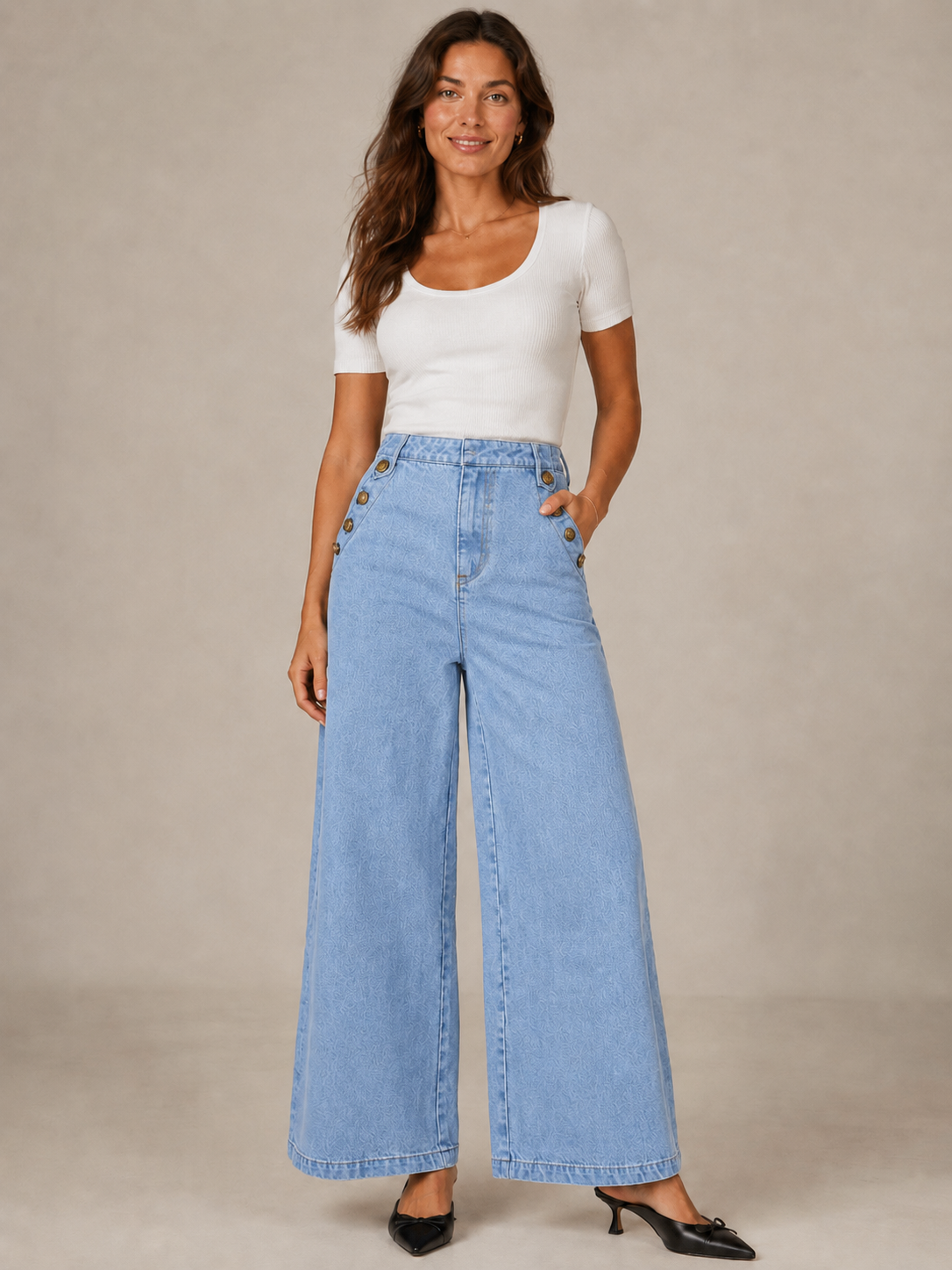 Jean large taille haute
