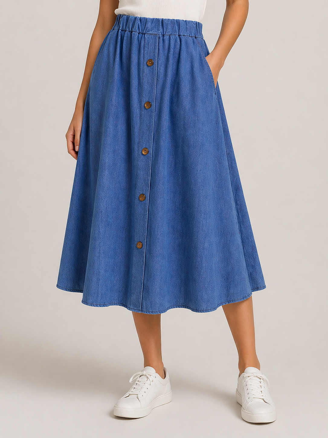 Jupe midi boutonnée effet denim