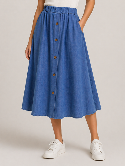 Jupe midi boutonnée effet denim