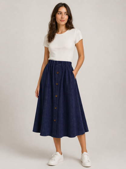 Jupe midi boutonnée effet denim