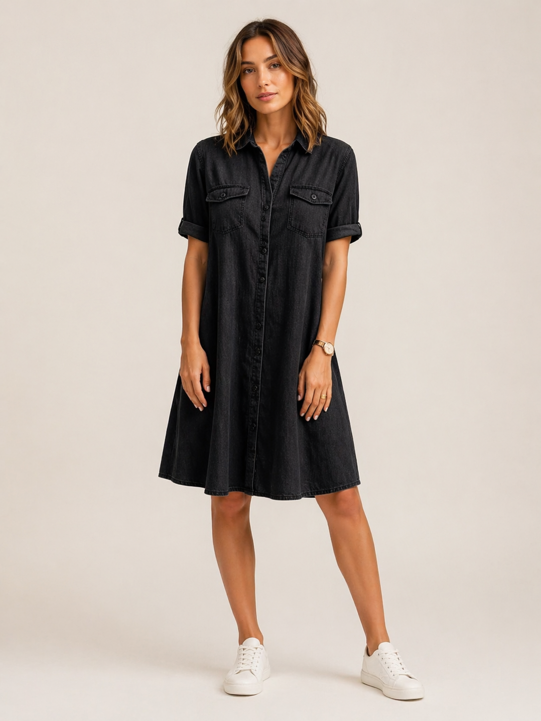 Robe chemise en denim léger