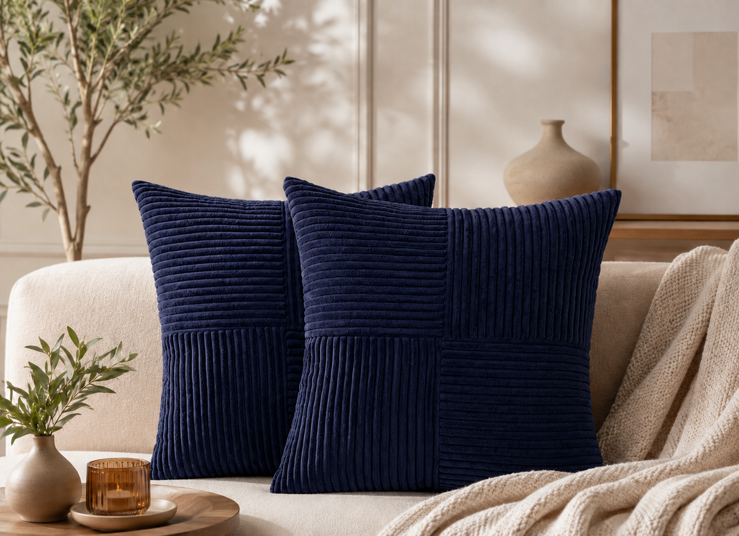 Housse de coussin côtelée
