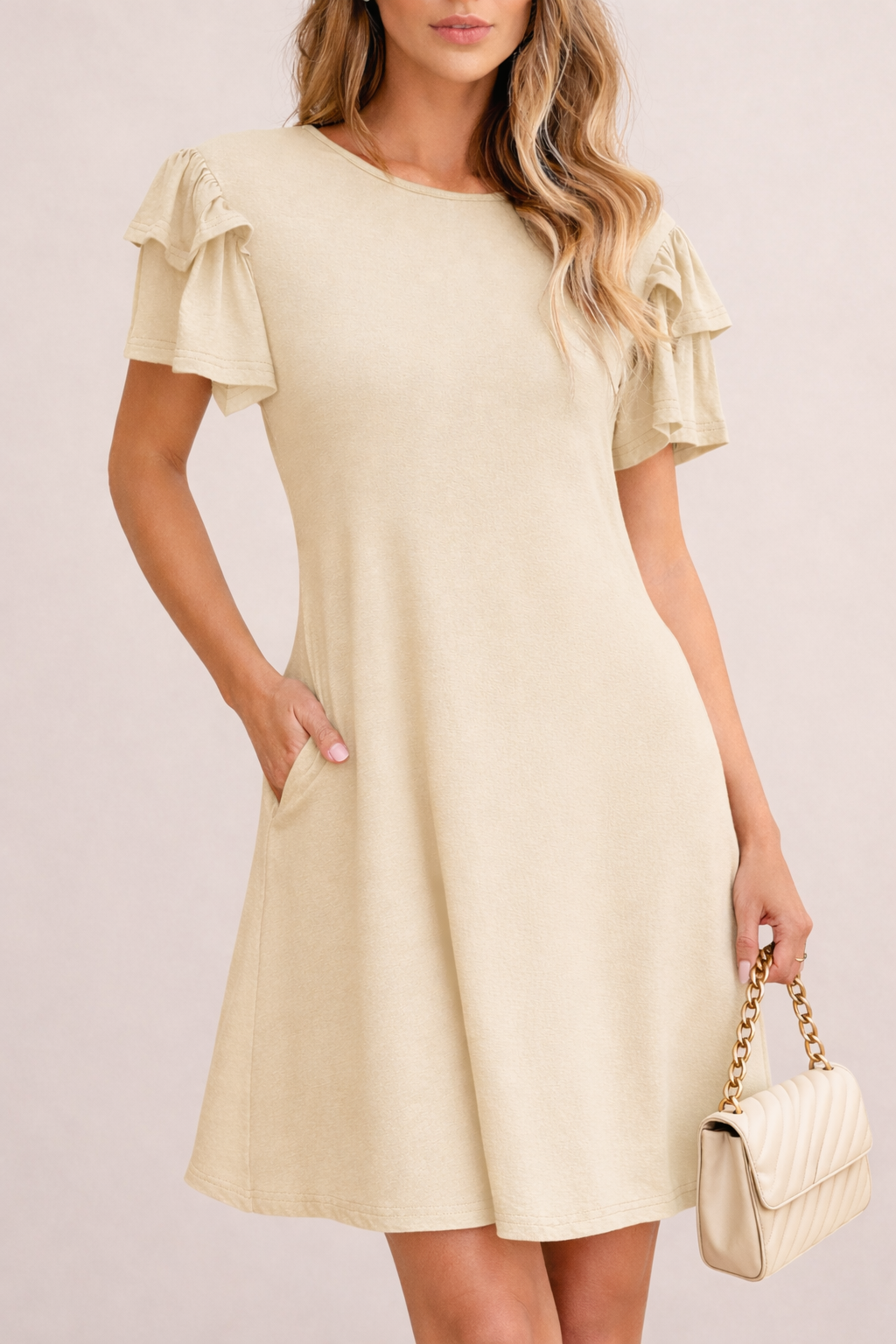 Robe fluide à manches volantées