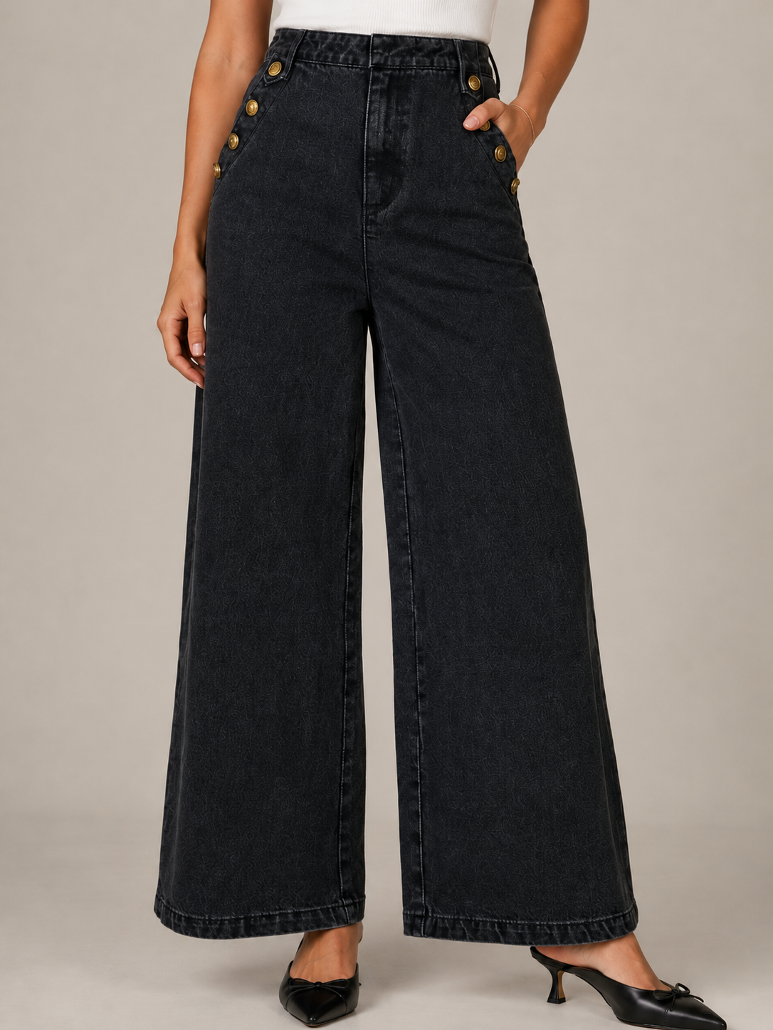Jean large taille haute