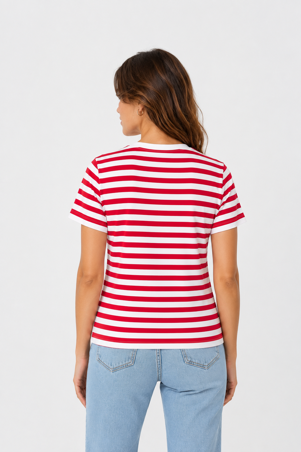 T-shirt à rayures rouges et blanches manches courtes col rond femme