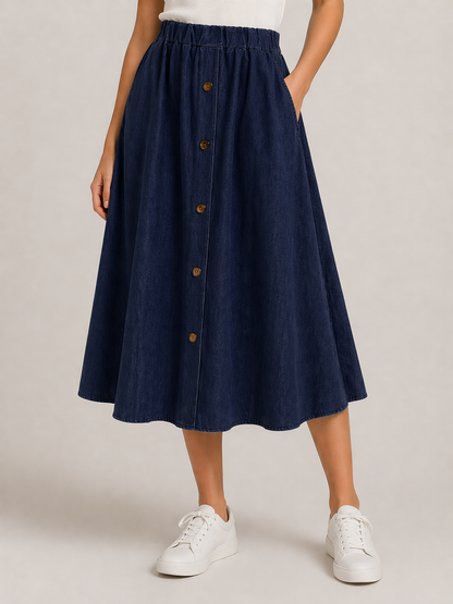 Jupe midi boutonnée effet denim