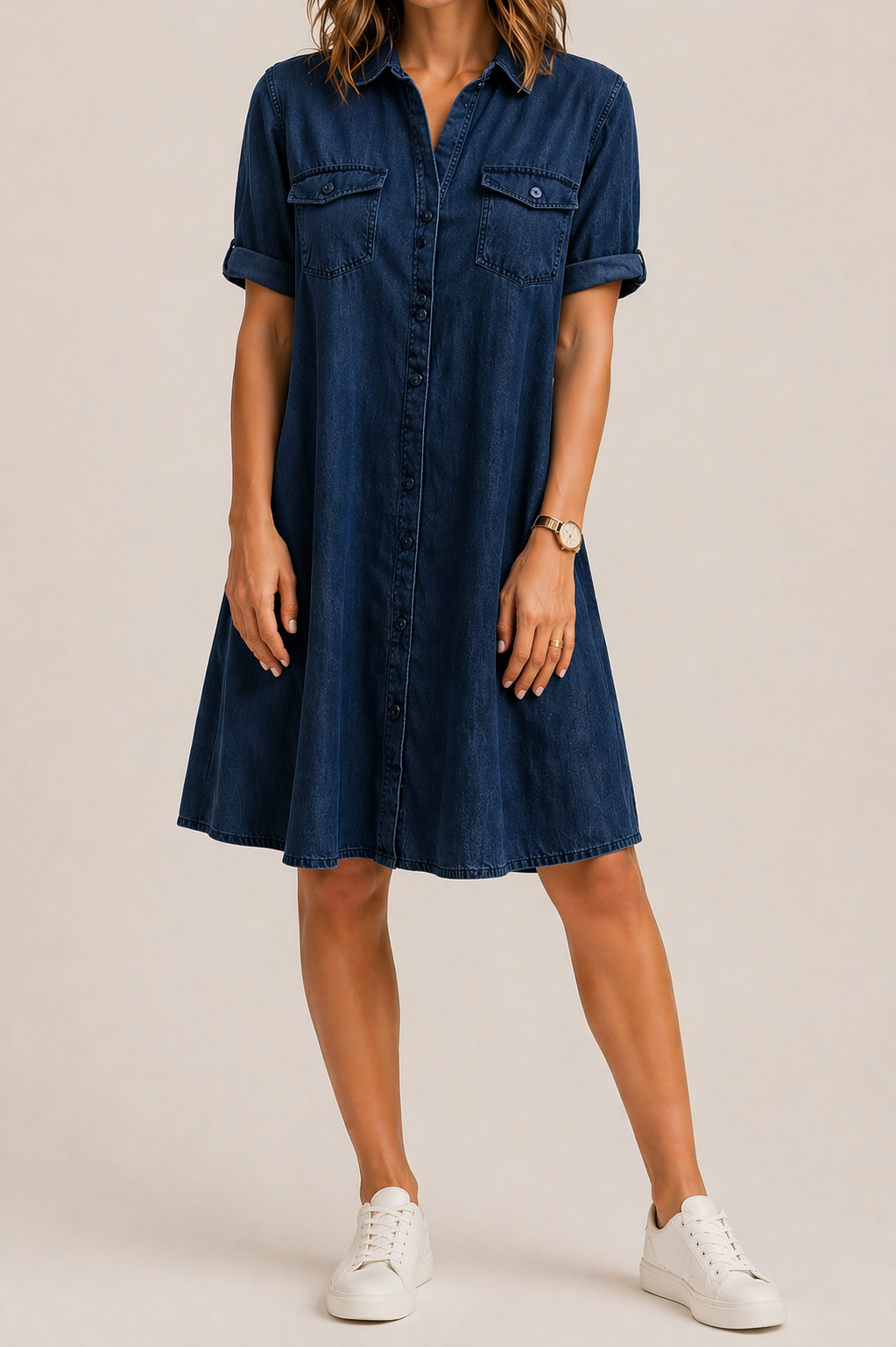 Robe chemise en denim léger