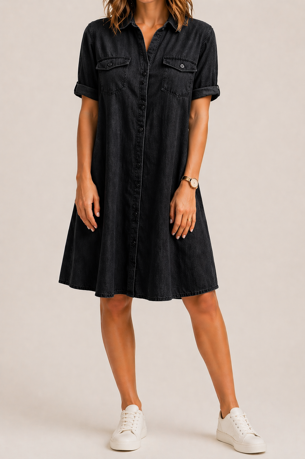 Robe chemise en denim léger