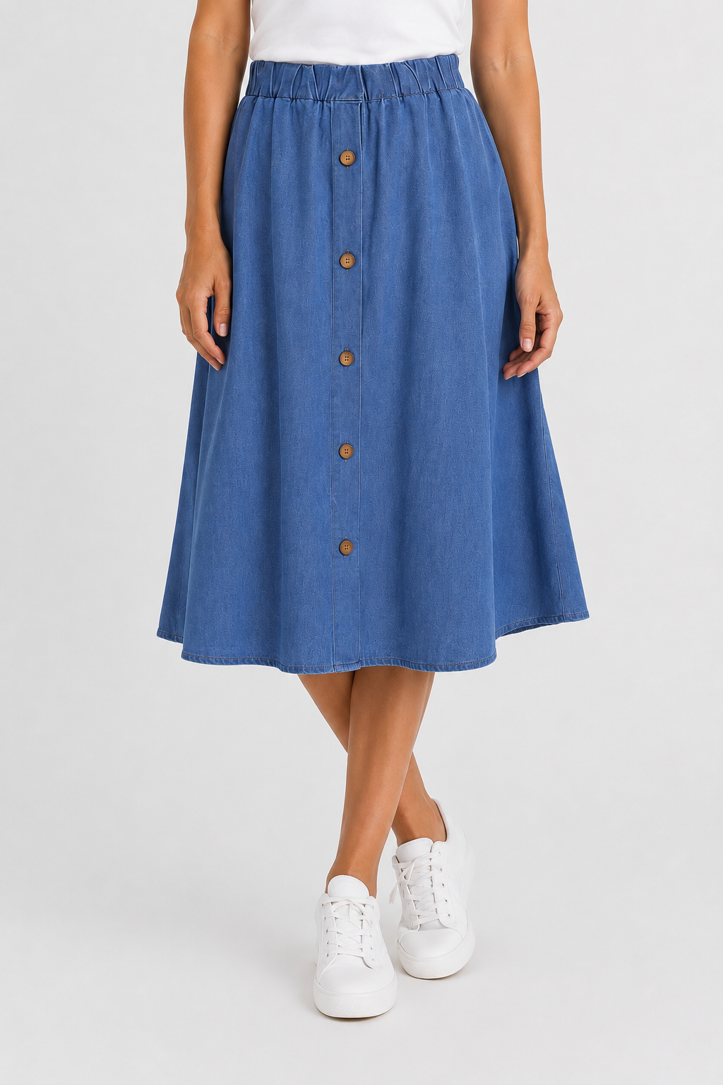 Jupe midi en jean léger taille élastique femme