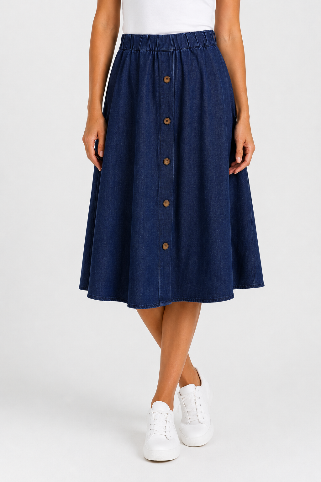 Jupe midi en jean léger taille élastique femme