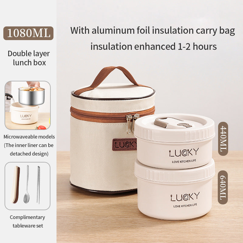 Lunch Box Food-Grade Insulation 304 Stainless Steel Plastic Microwave Oven Special Heatable Lunch Box