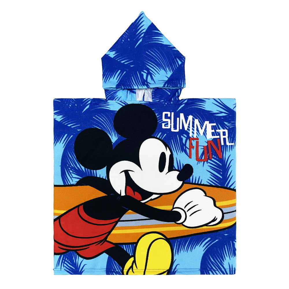 Ultra-fine fiber cartoon printed children's bath towel cape, wearable children's bathrobe, hooded cape, beach towel