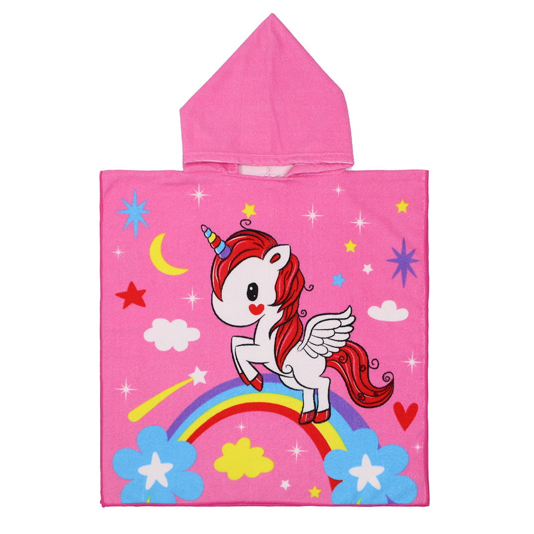 Ultra-fine fiber cartoon printed children's bath towel cape, wearable children's bathrobe, hooded cape, beach towel