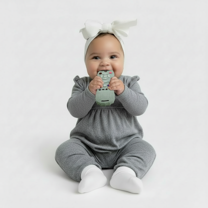 Bébé avec télécommande à la bouche - visage préservé